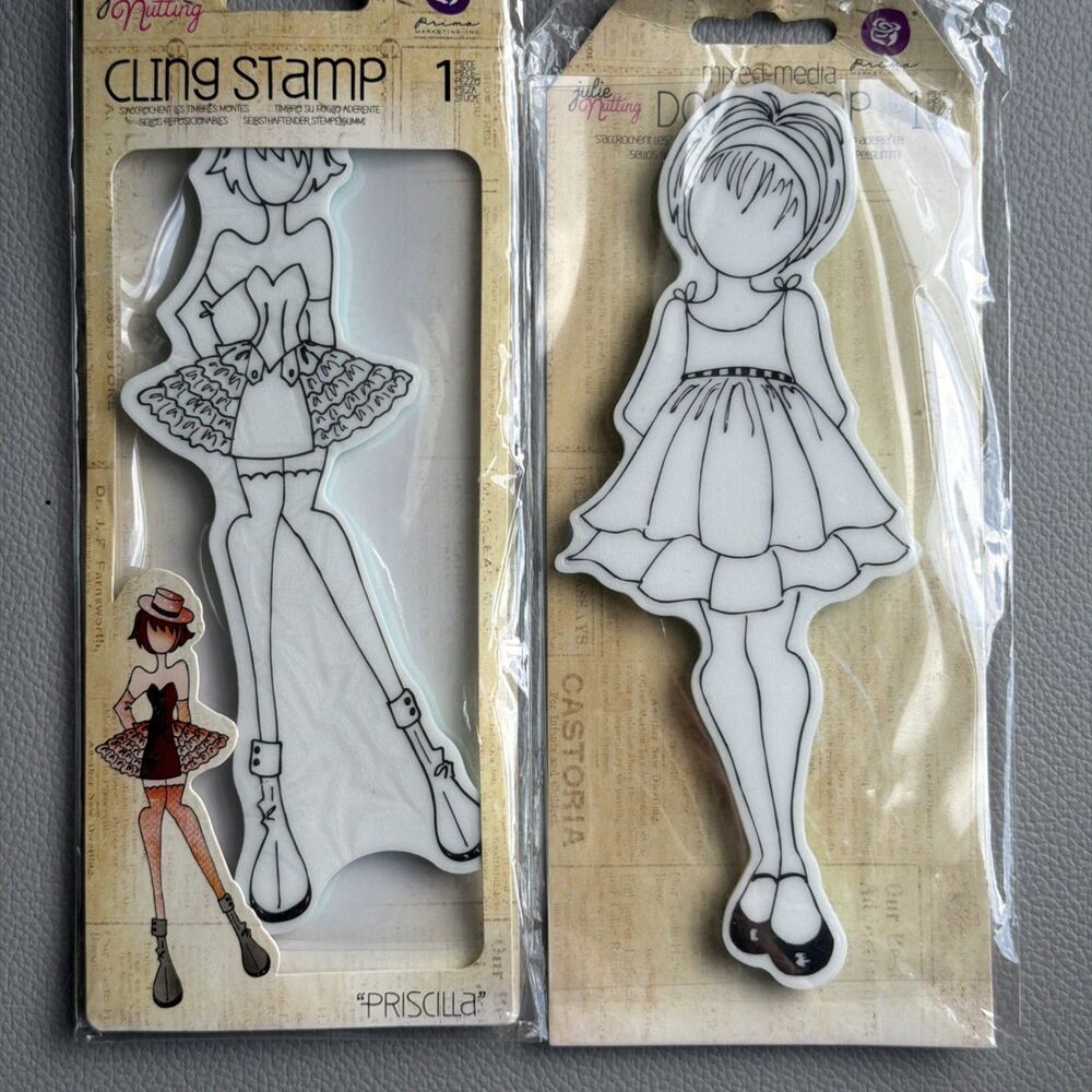 Julie Nutting Doll Cling Stamp  ~ Abby #910143 and Priscilla 910549 dolls Prima